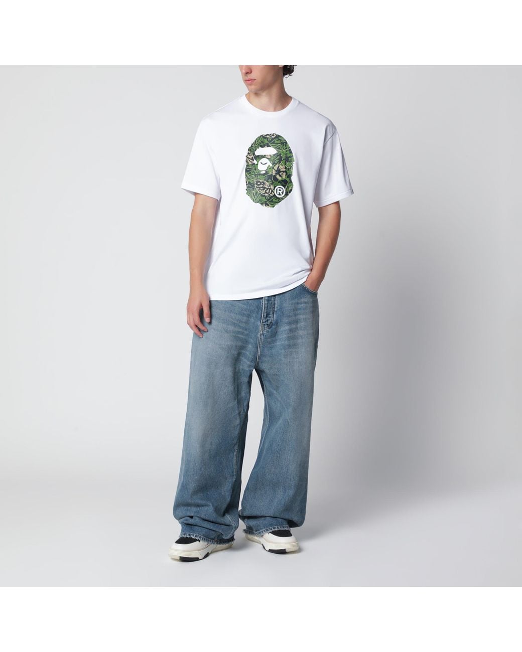 A Bathing Ape White Tshirt With Camouflage Print for men