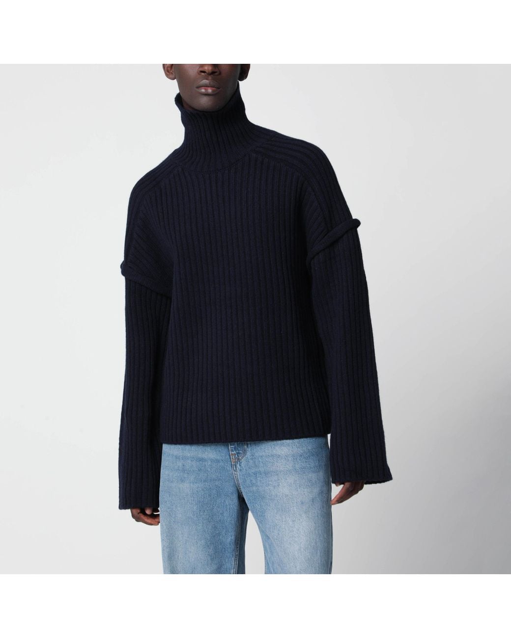 Séfr Blue Séfr Dark Ribbed Wool Turtleneck Sweater for men