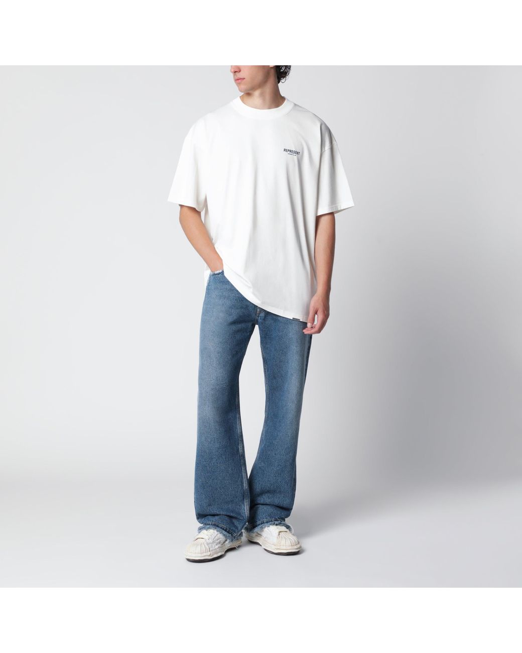 Represent White Logo Cotton T-Shirt for men