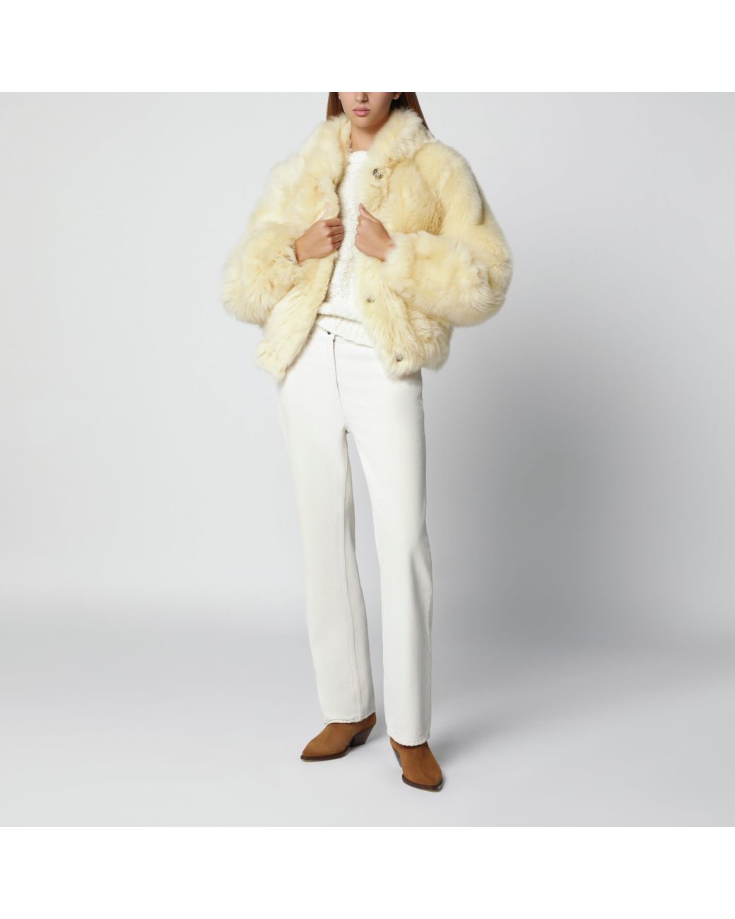 Blancha Yellow Lemon Hooded Fur Jacket