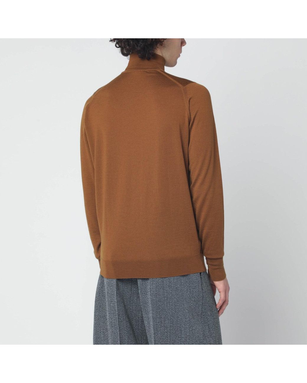 John Smedley Brown Wool Turtleneck Sweater for men