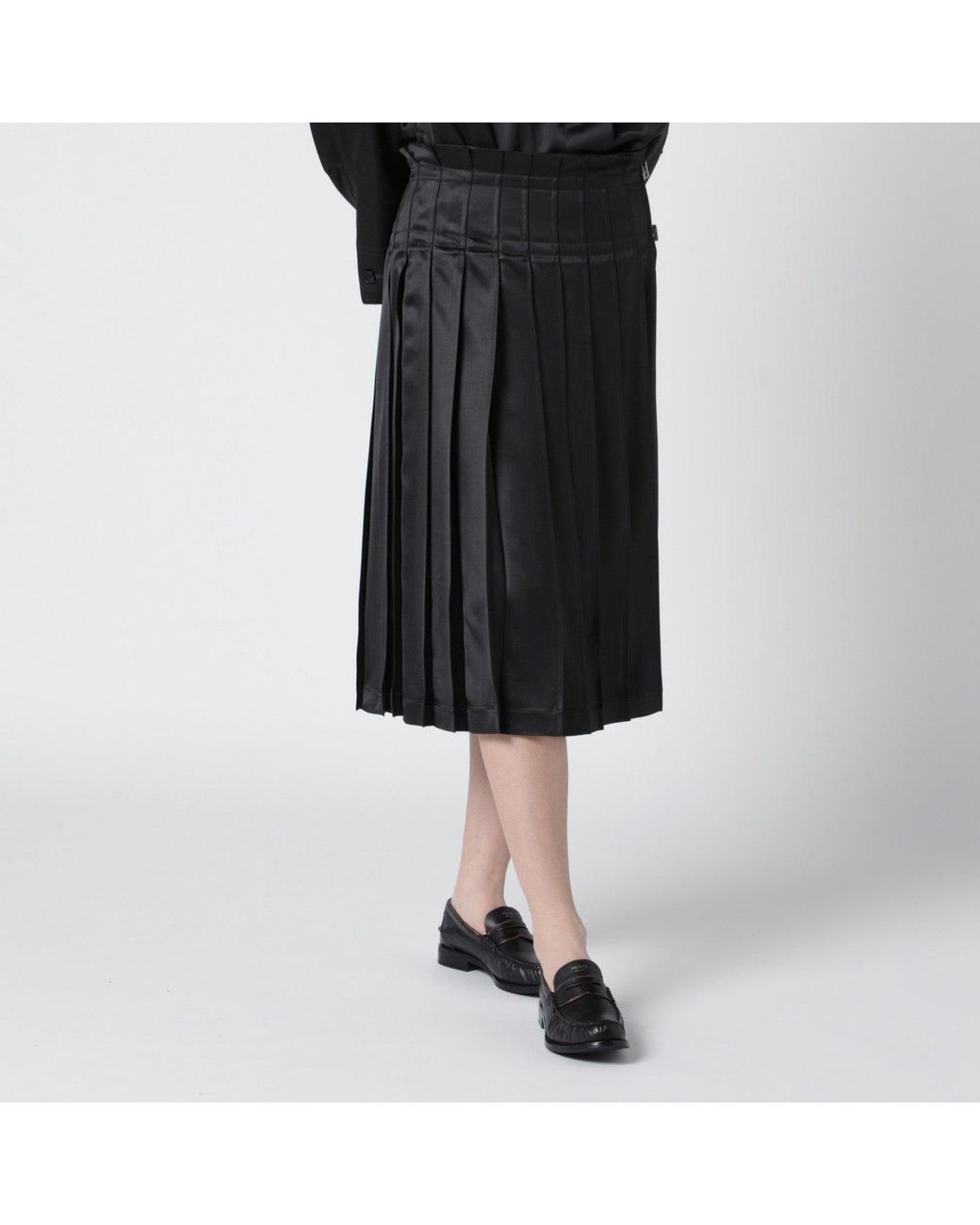 DURAZZI MILANO Black Dark Grey Glossy Viscose Pleated Skirt