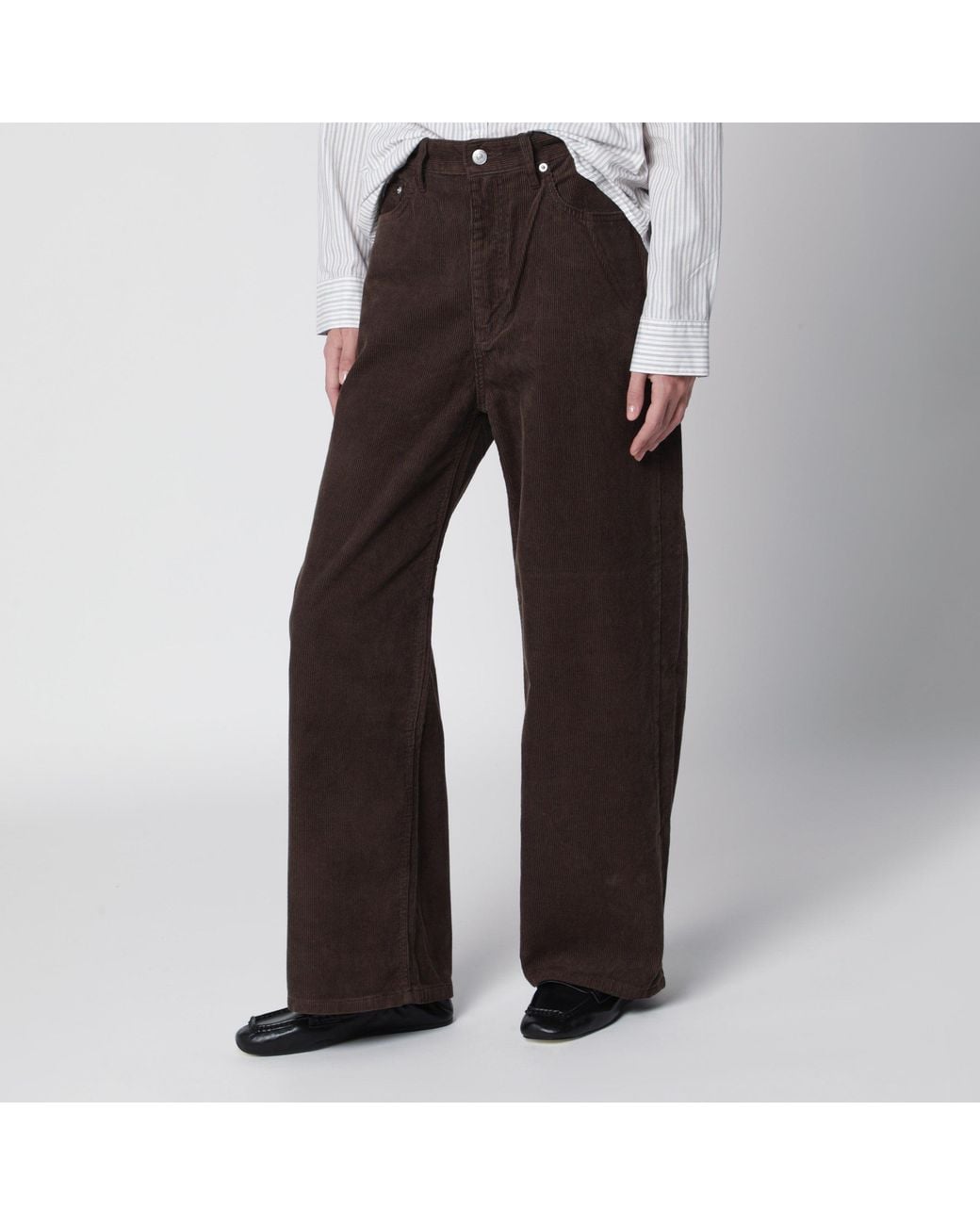 DUNST Brown Wide-Leg Corduroy Jeans With Retro Wash And Five-Pocket Styling