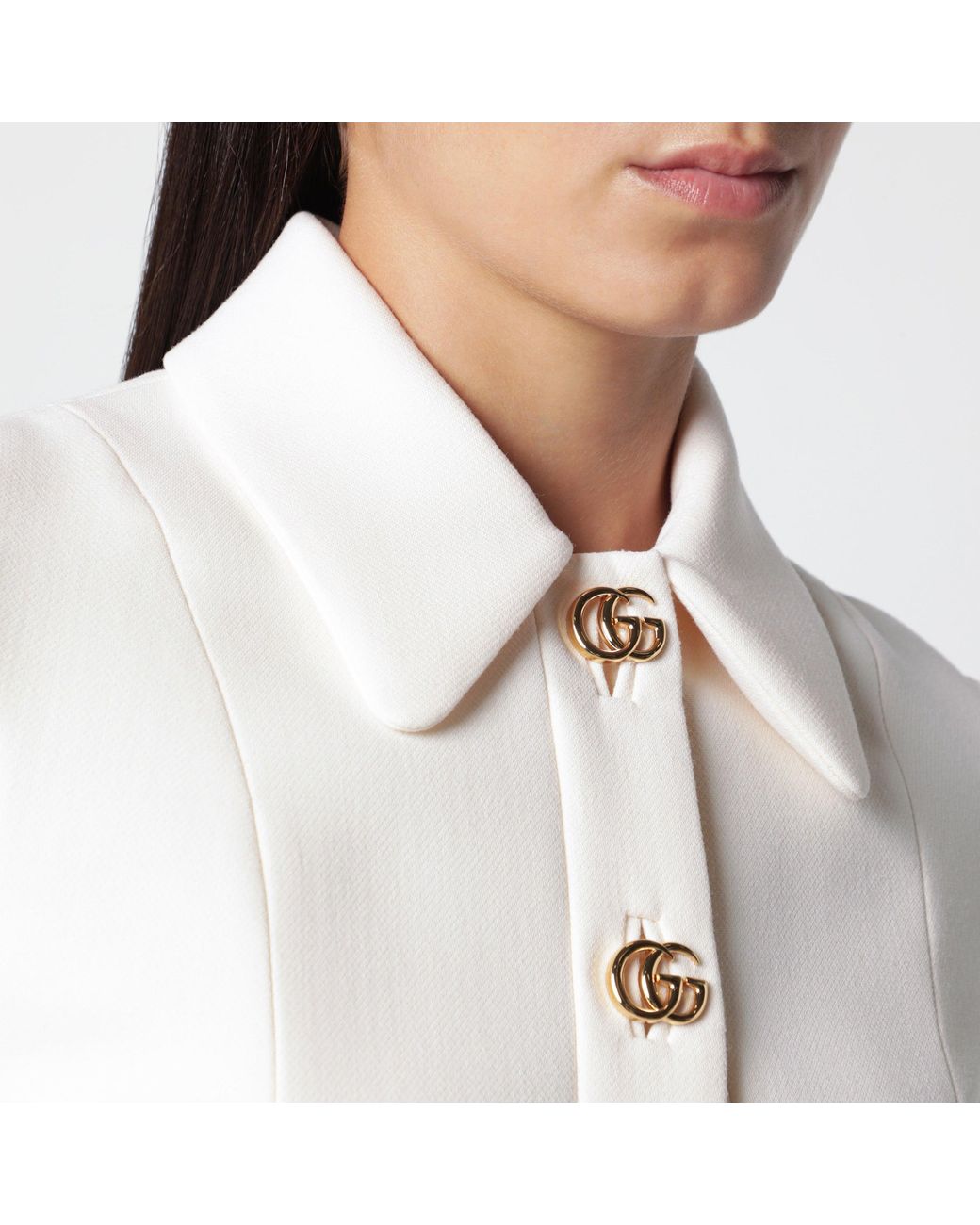 Gucci White Short Wool Dress With Gg Buttons