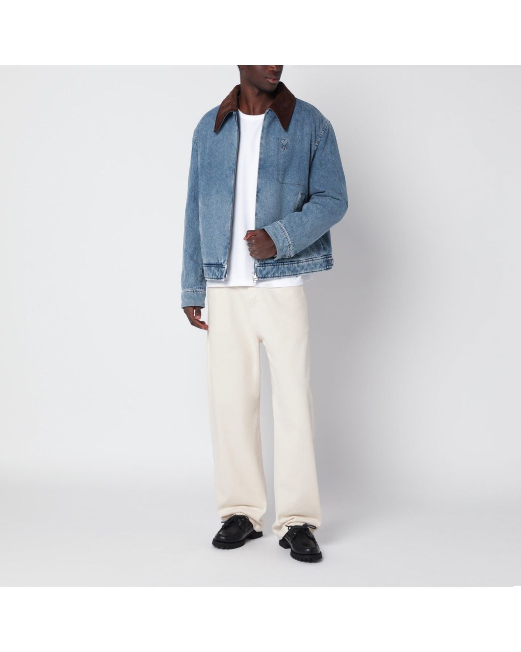 AMI Blue Faded-Effect Ami De Coeur Denim Jacket for men