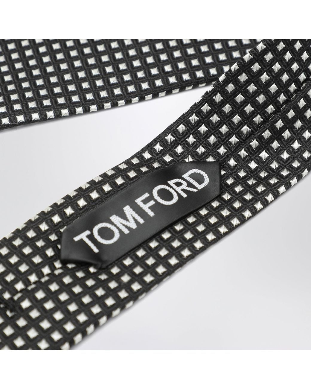 Tom Ford Black Silk Tie With Micro-Square Pattern for men