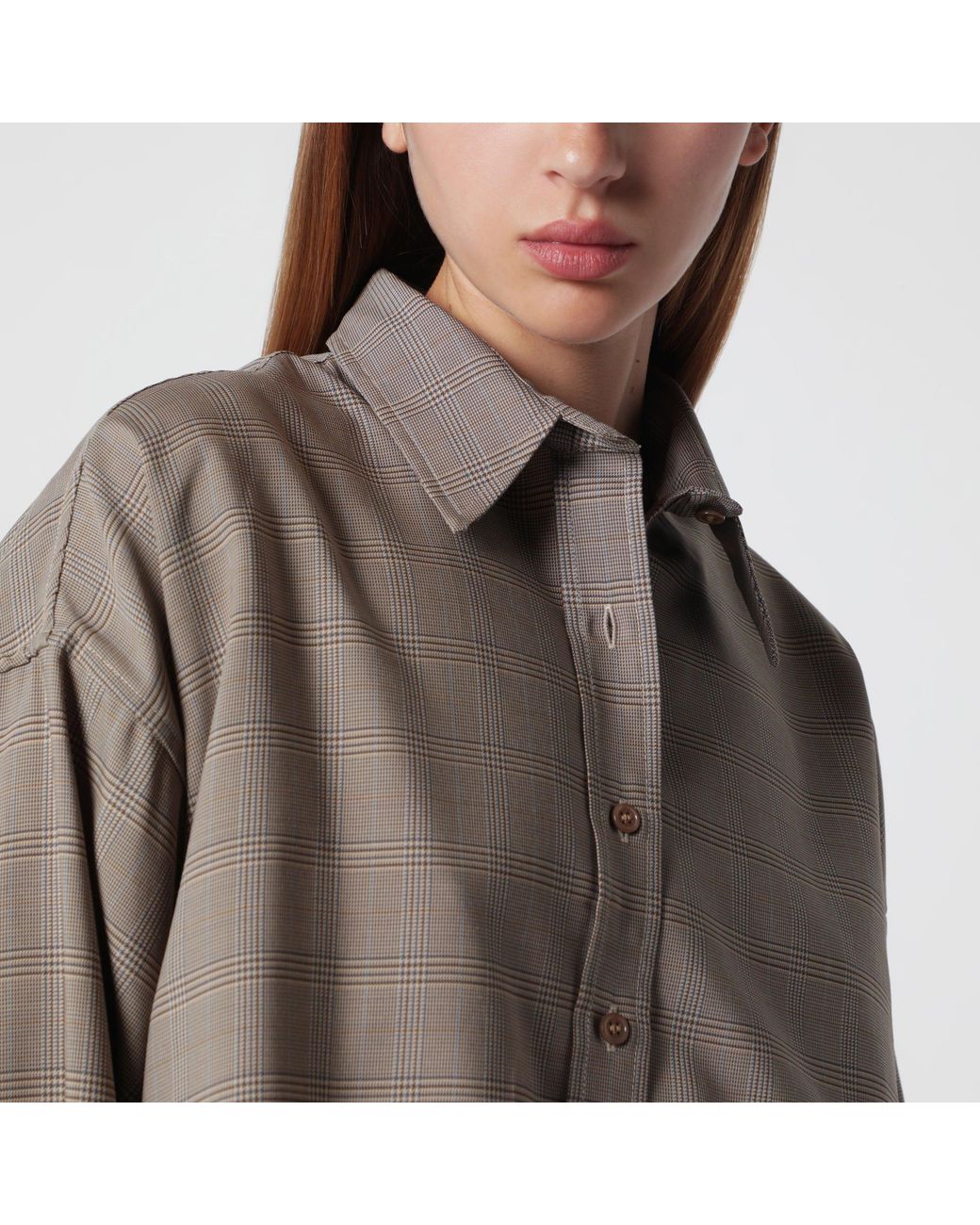 Frankie Shop Gray Arlen Boxy Cropped Checked Shirt