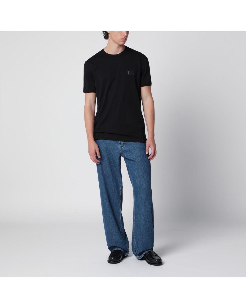 Dolce & Gabbana Black Cotton T-Shirt With Logo Plaque for men