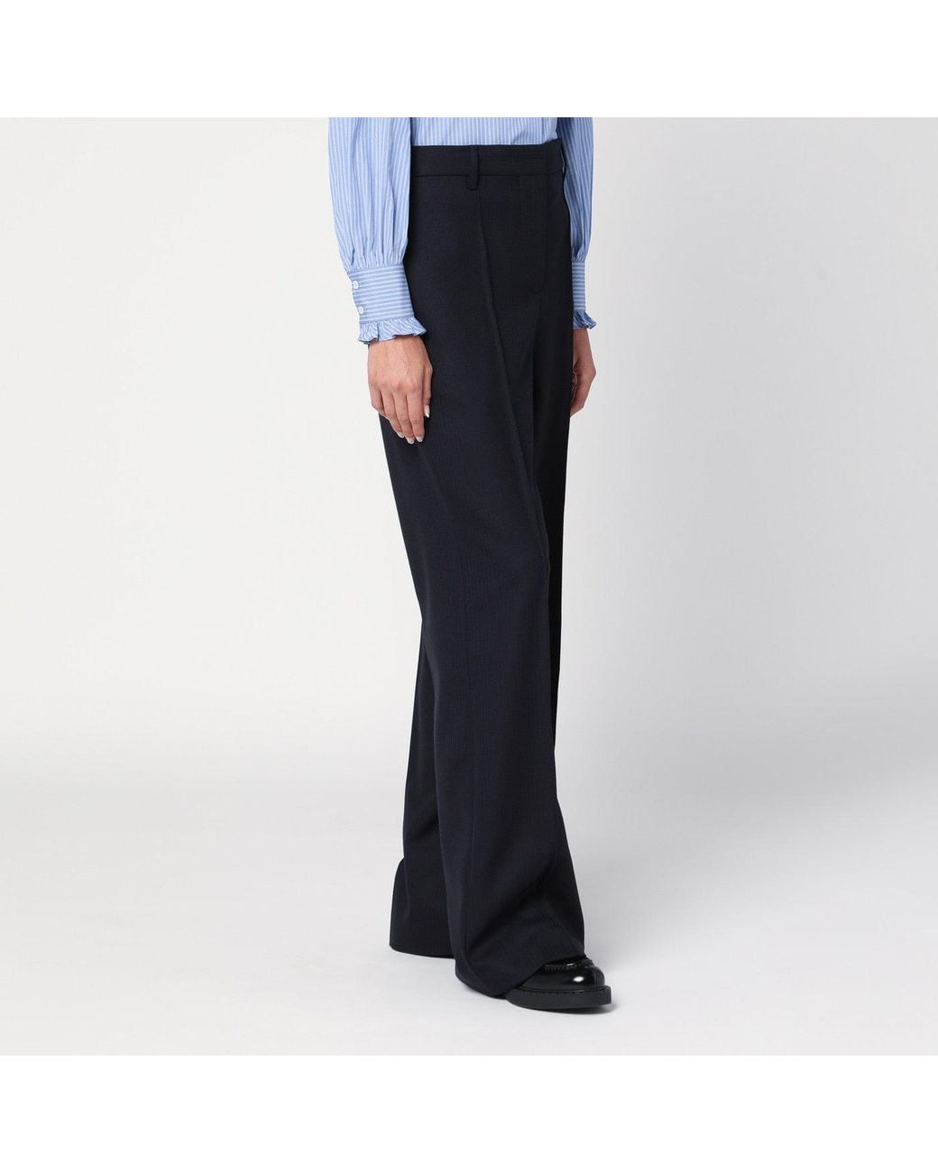 Prada Blue Wool Wide Trousers
