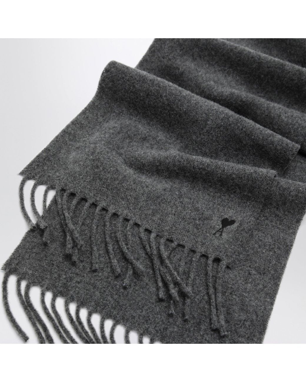 AMI Gray Ami De Coeur Wool Scarf for men