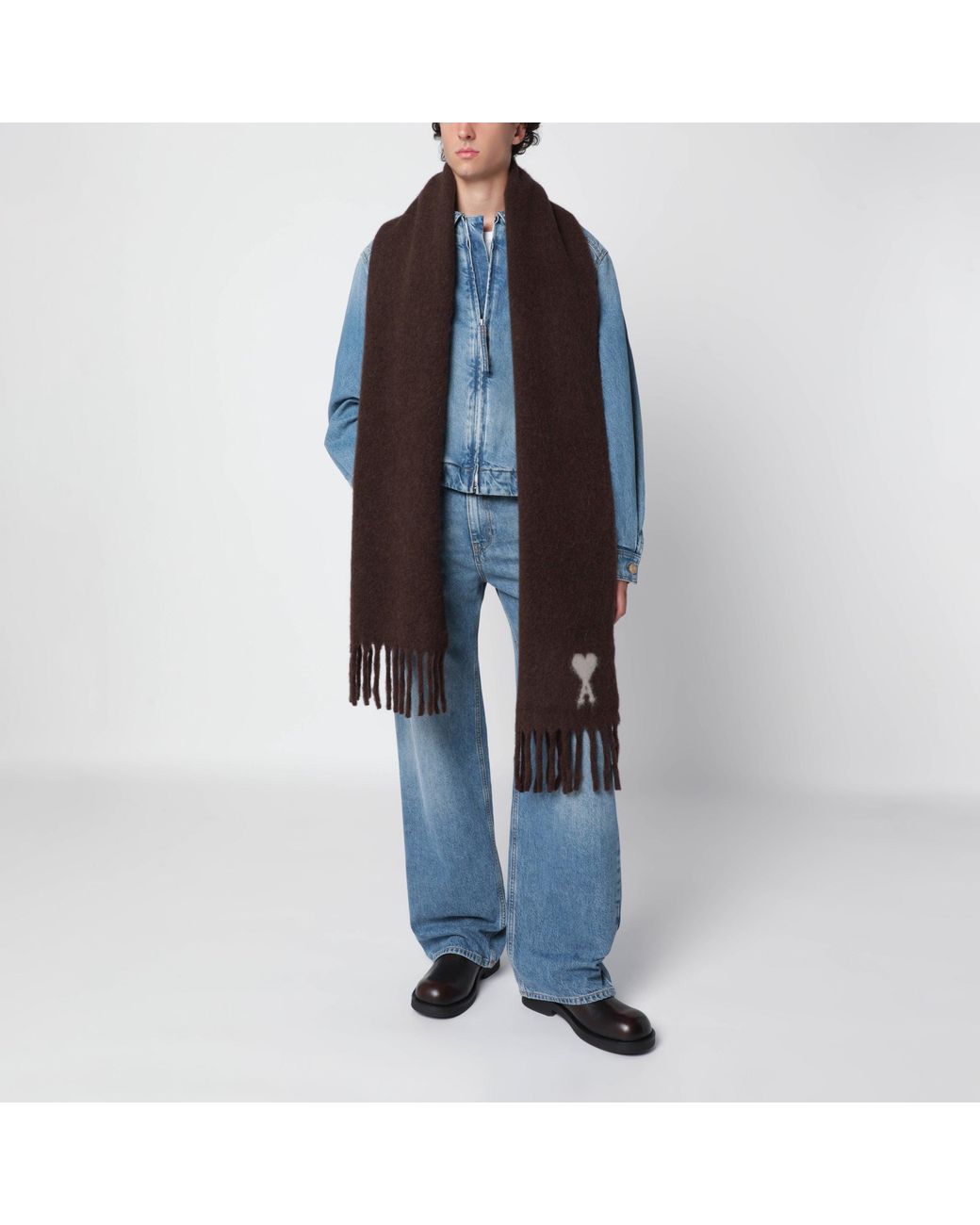 AMI Brown Ami De Coeur Scarf for men