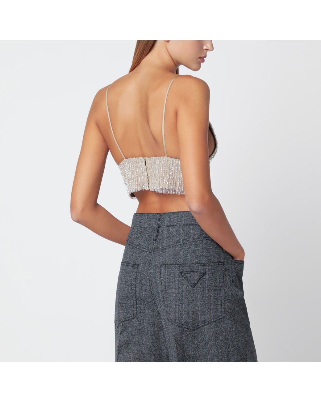 AMI Gray Cropped Top With Sequins