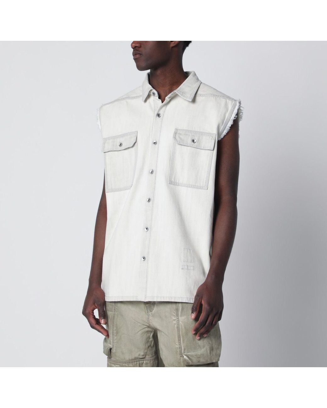 Rick Owens White Vintage-Effect Denim Vest for men