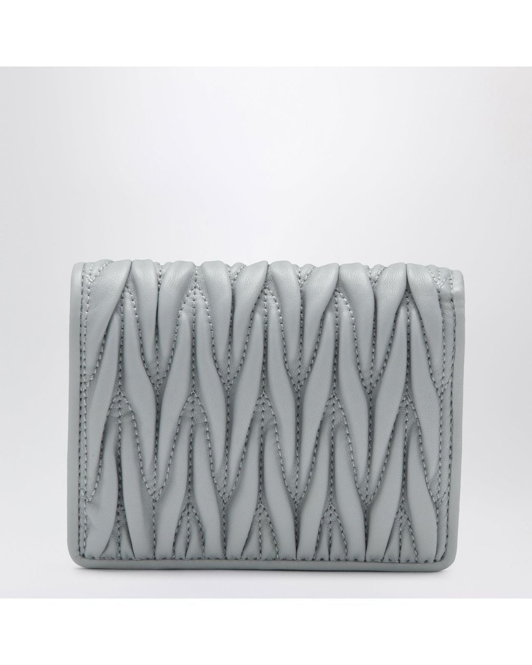 Miu Miu Gray Small Matelassé Nappa Leather Wallet