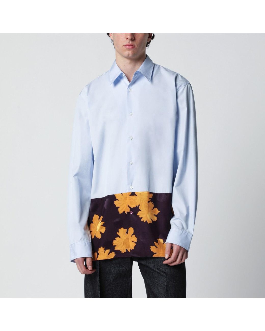 Dries Van Noten Blue Shirt With Floral Insert for men