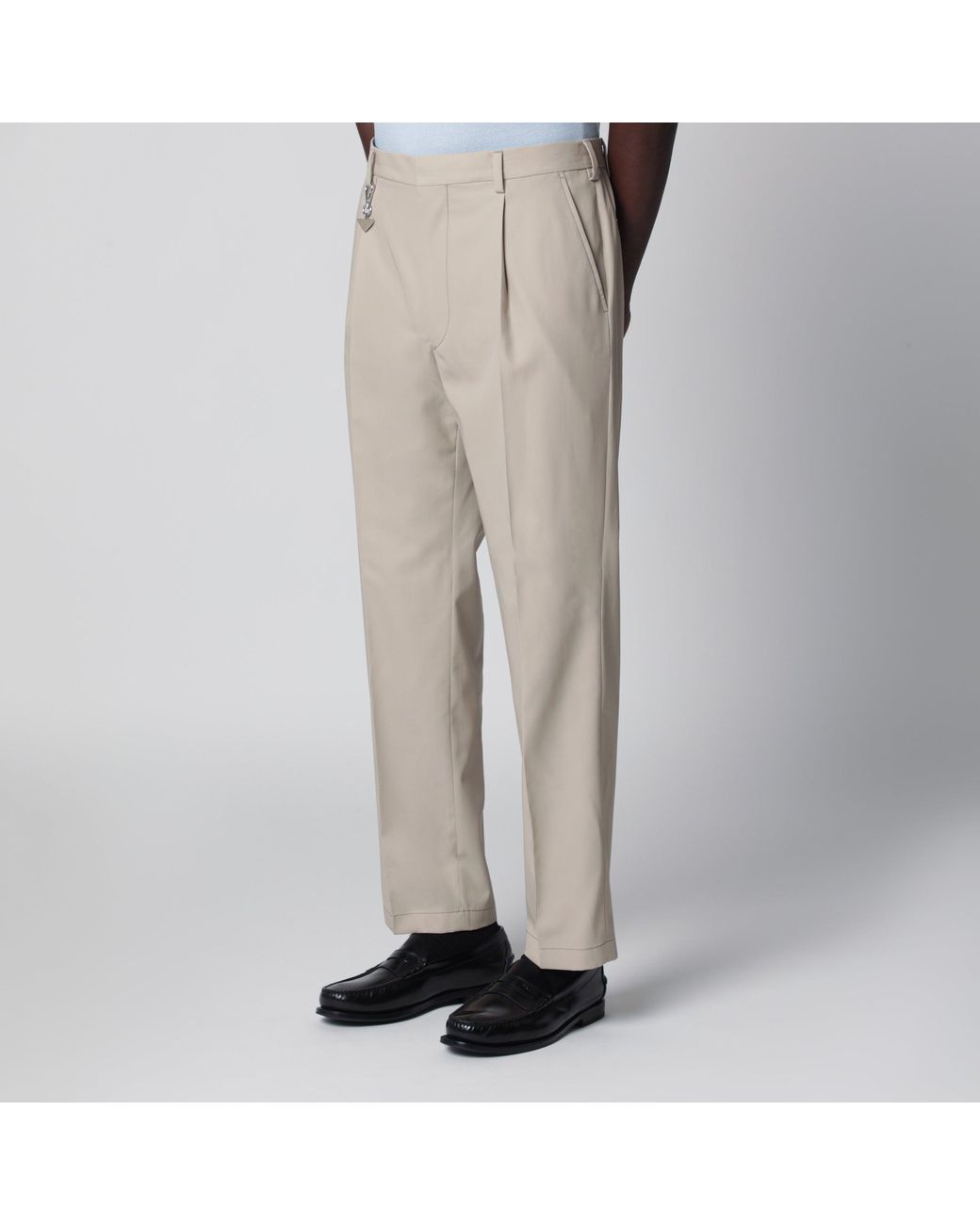 Prada Brown Sand-Colored Cotton Trousers for men