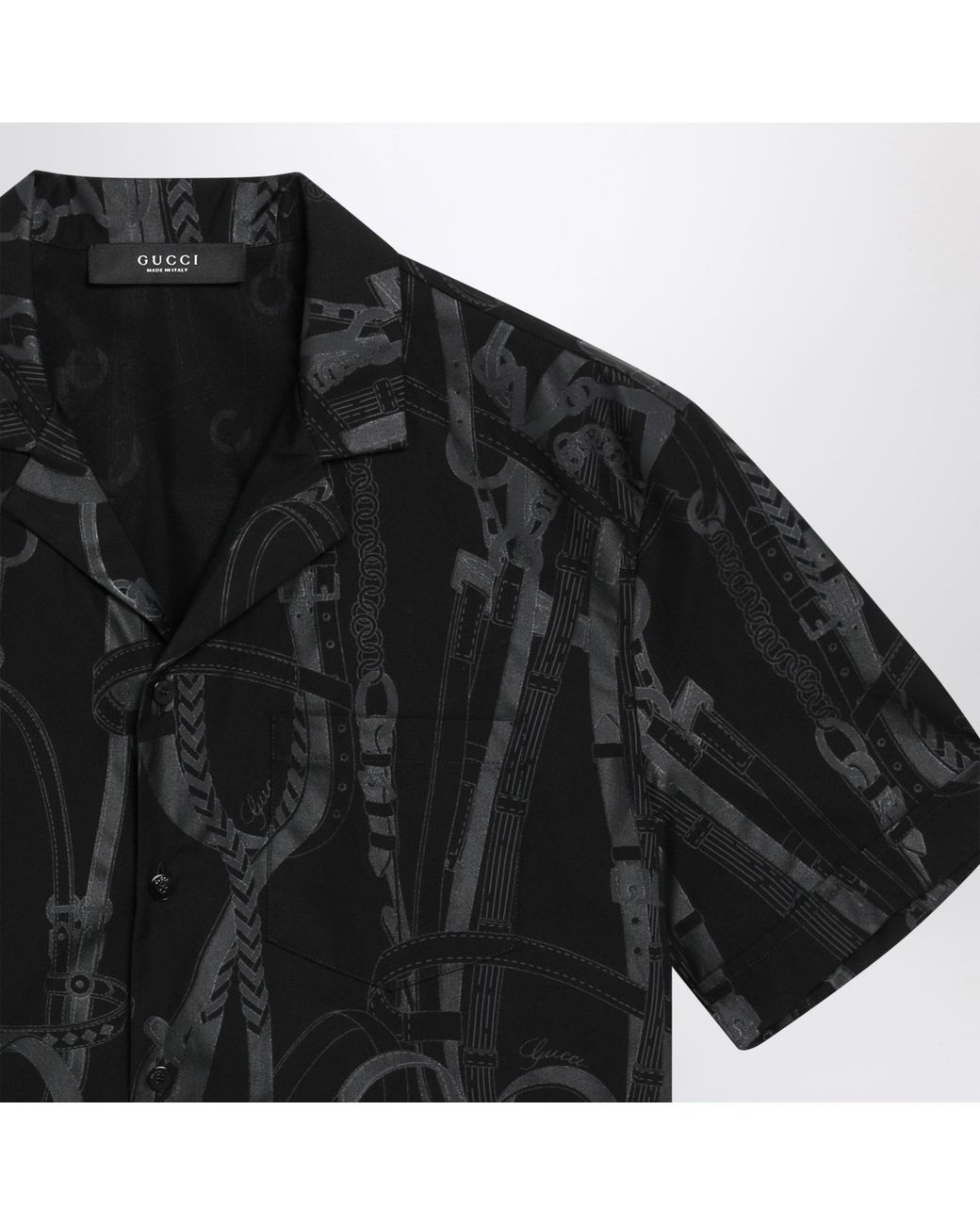 Gucci Black Printed Silk Bowling Shirt for men