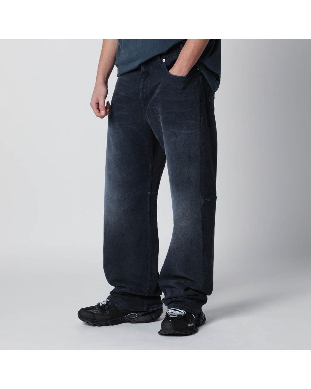 Balenciaga Blue Wide-Leg Washed-Effect Jeans for men