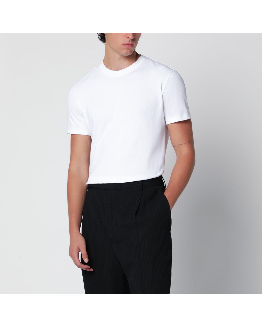 Saint Laurent White Cassandre T-Shirt for men