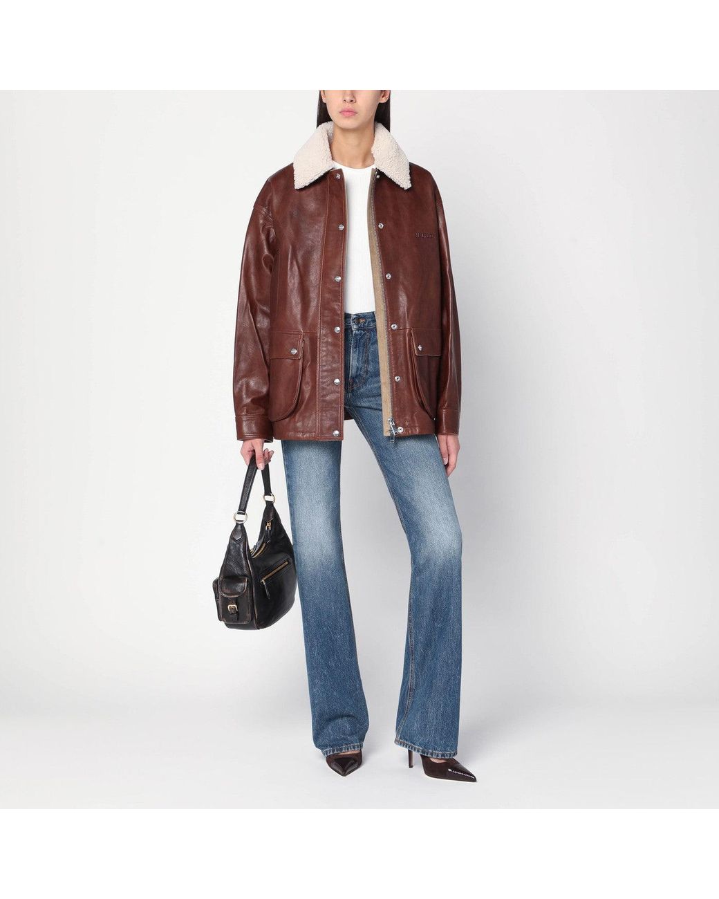 Halfboy Red Leather Jacket With Shearling Collar