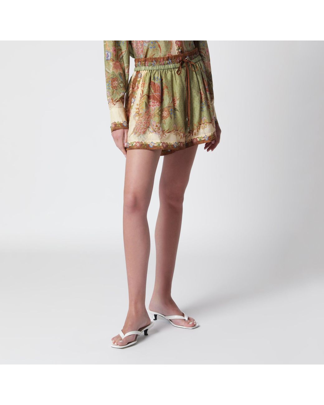Zimmermann Yellow Khaki Floral Silk Indra Relaxed Shorts