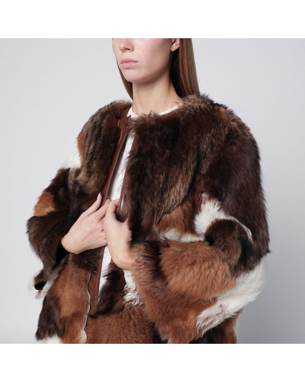 Prada Brown Patchwork Shearling Coat