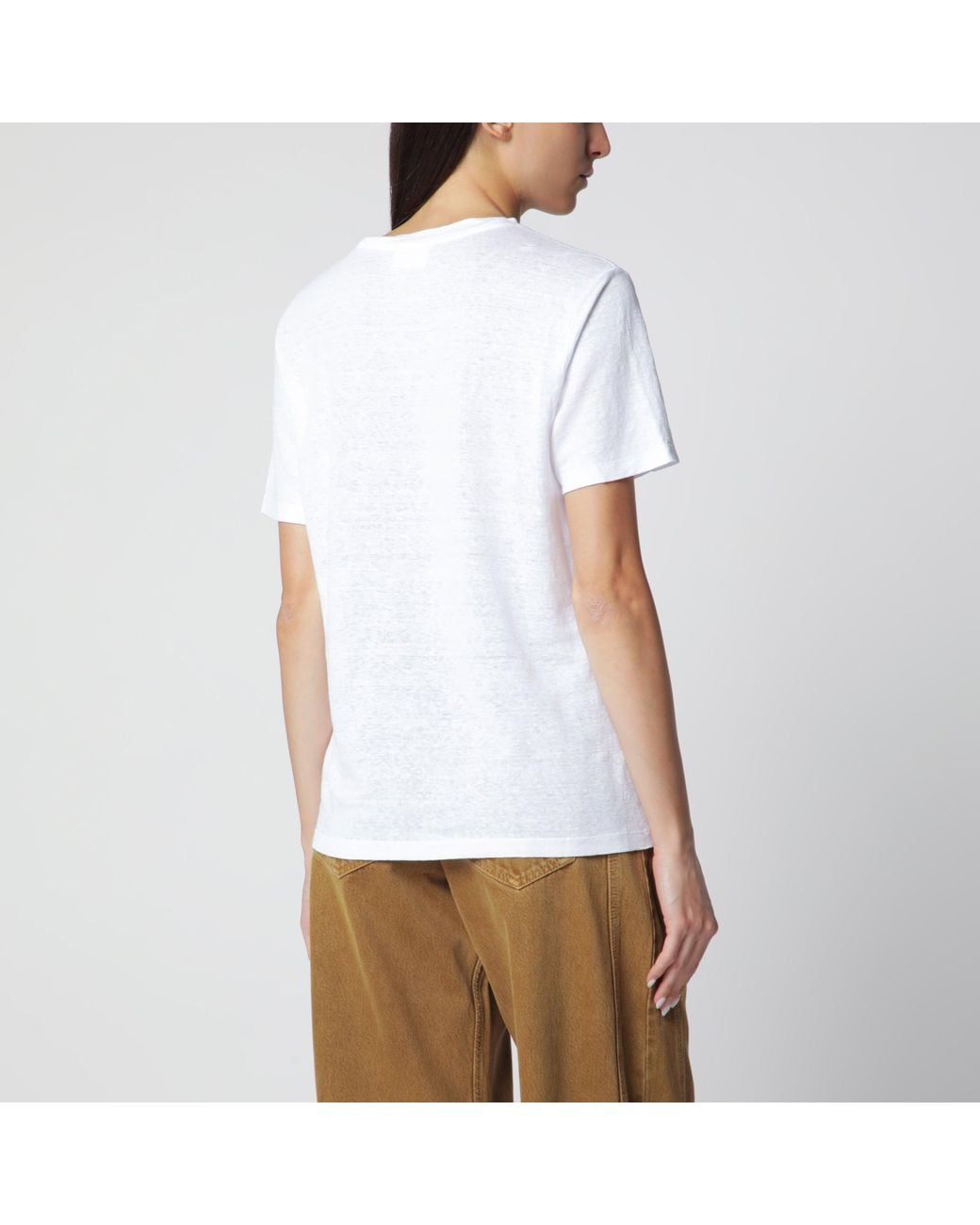 Isabel Marant White Zewel Logo Mini Short-Sleeve Linen T-Shirt