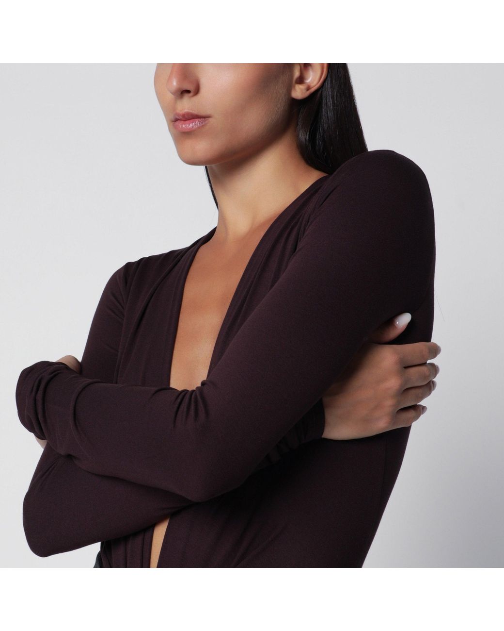 ANDAMANE Black Deep Neckline Rouge Noir Stretch Jersey Bodysuit