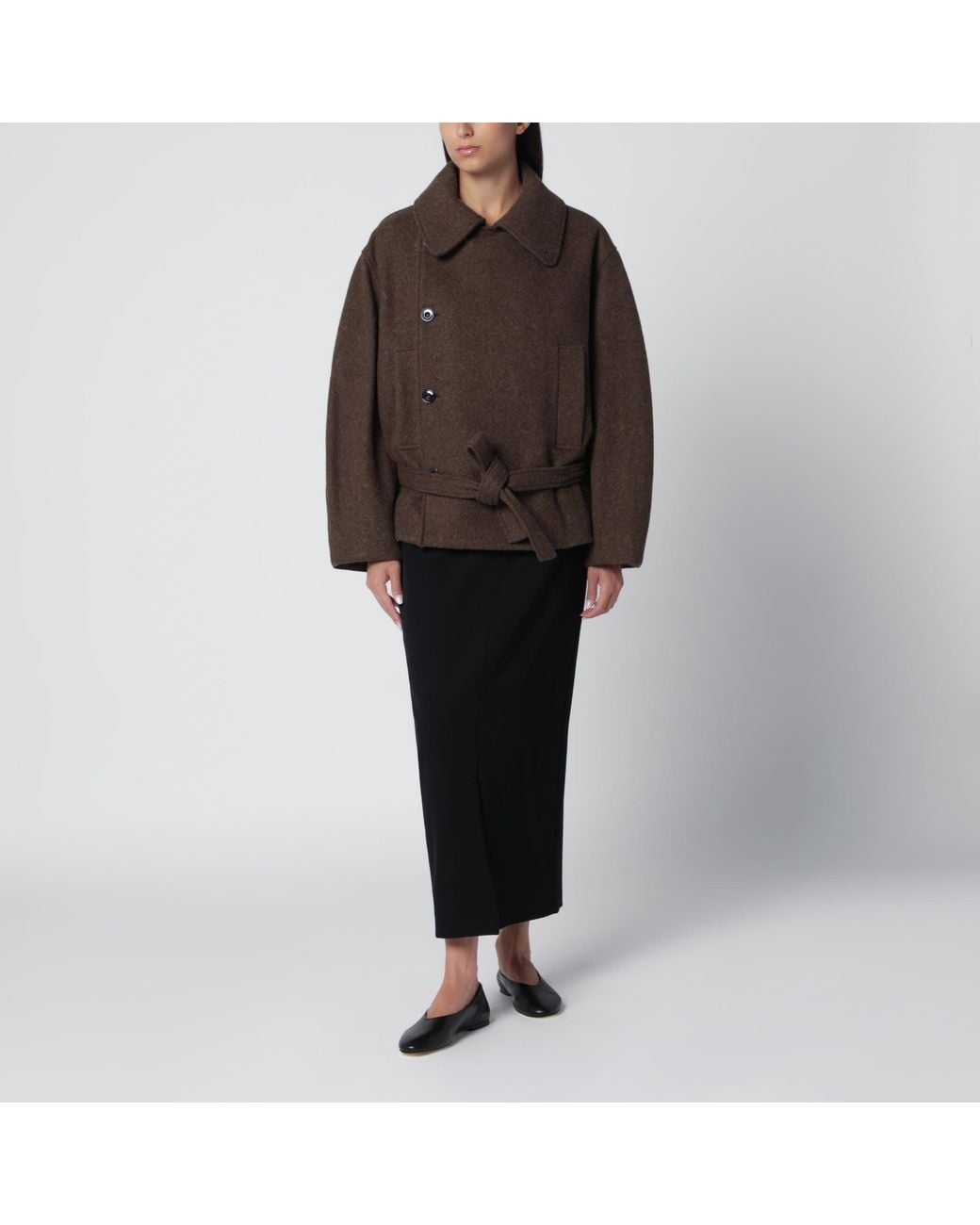 Lemaire Brown Short Mud Felted Wool And Alpaca Wrap Coat