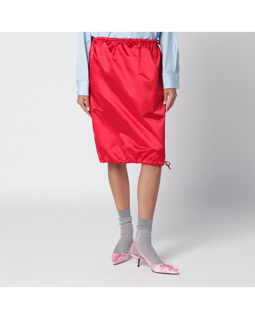 Prada Red Silk Skirt