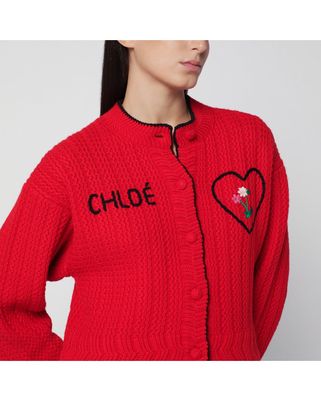 Chloé Red Wool And Cashmere Cardigan