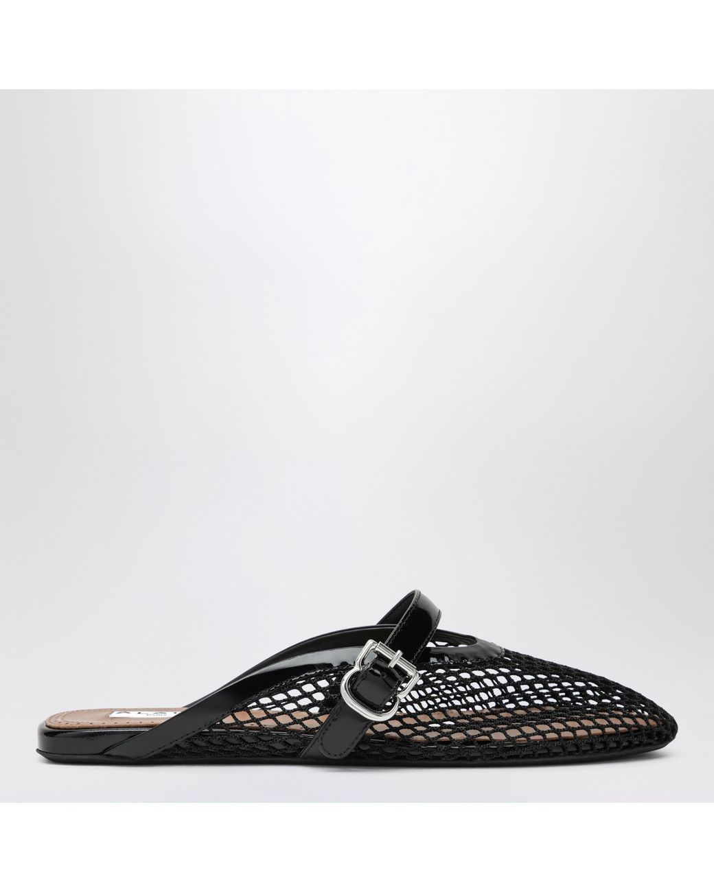 Alaïa Black Flat Mesh Mules With Buckle Strap