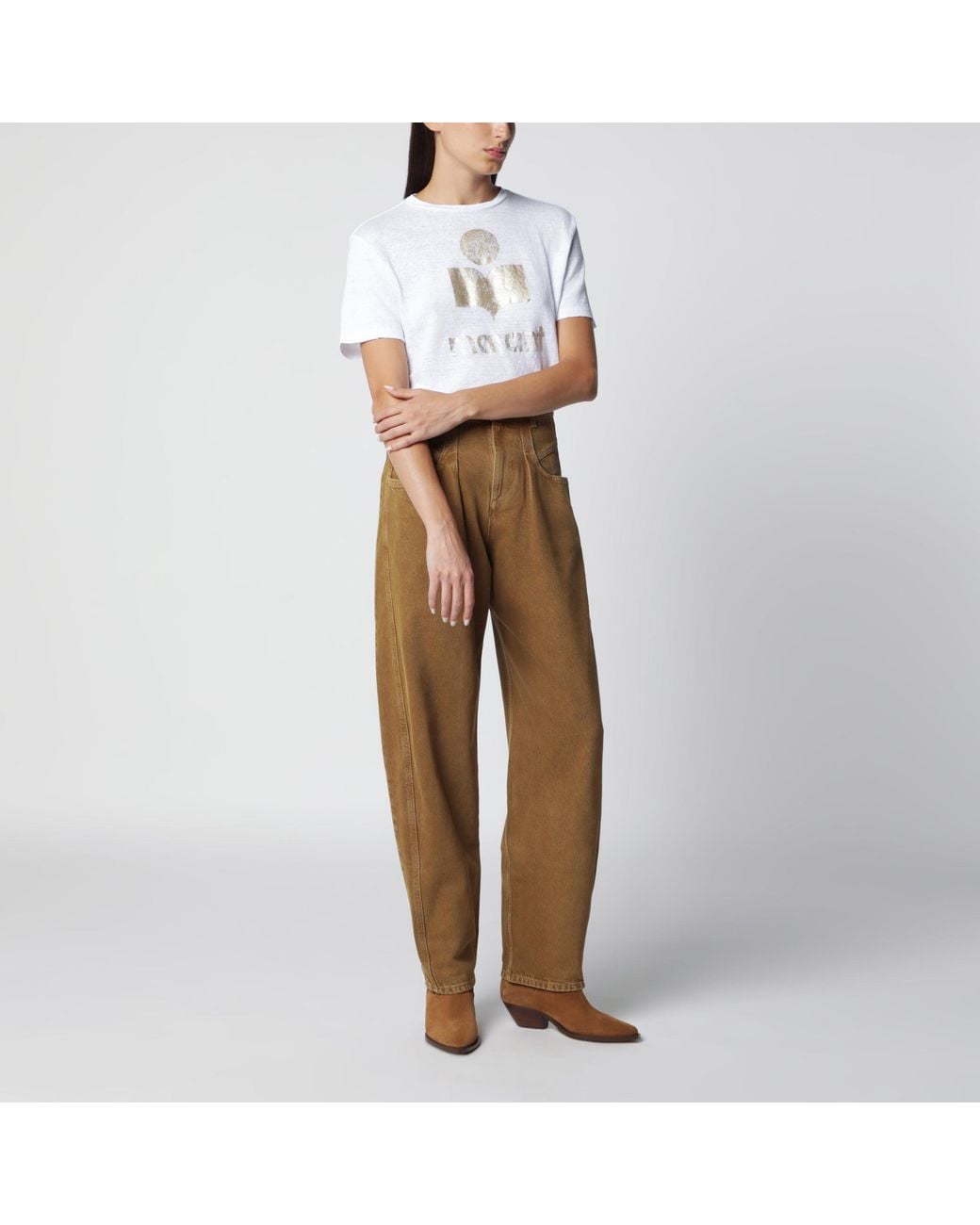Isabel Marant White Zewel Logo Mini Short-Sleeve Linen T-Shirt
