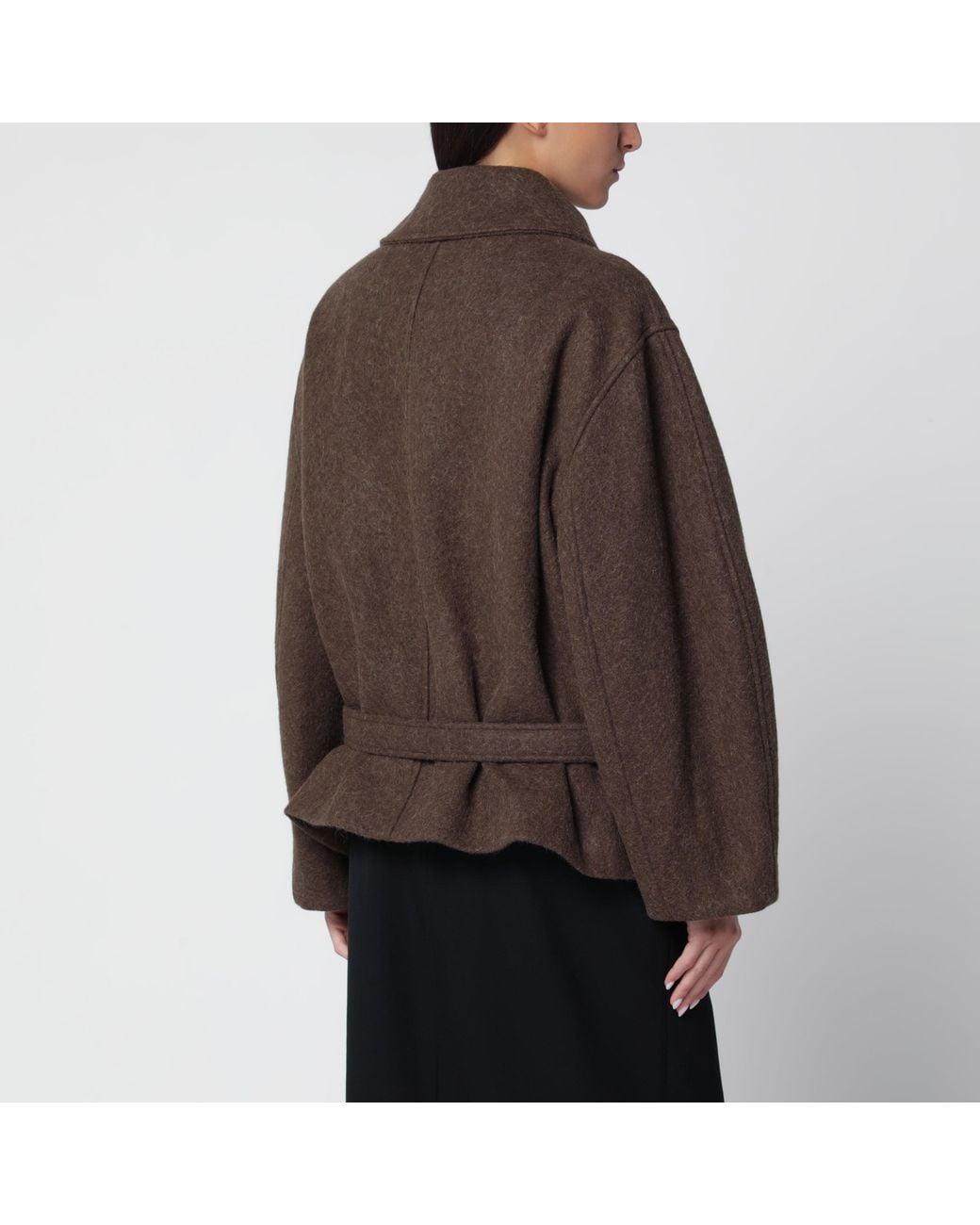 Lemaire Brown Short Mud Felted Wool And Alpaca Wrap Coat