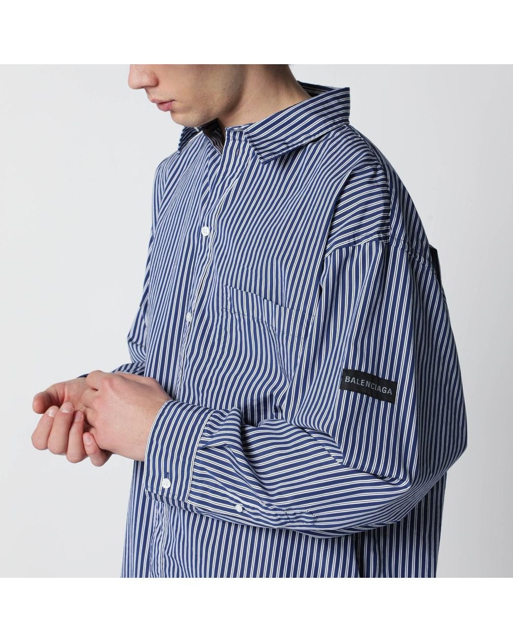 Balenciaga Blue Oversize And Striped Shirt for men