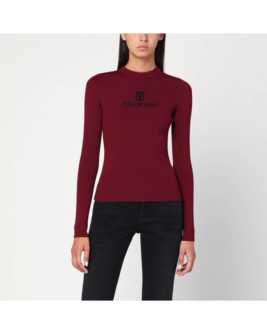 Balenciaga Red Ribbed Nano Bb Sweater