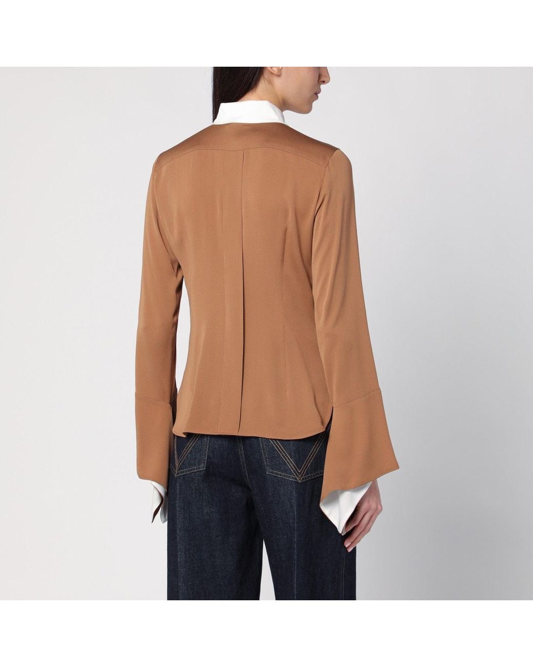 Max Mara Blue Camel Silk Colour-block Shirt