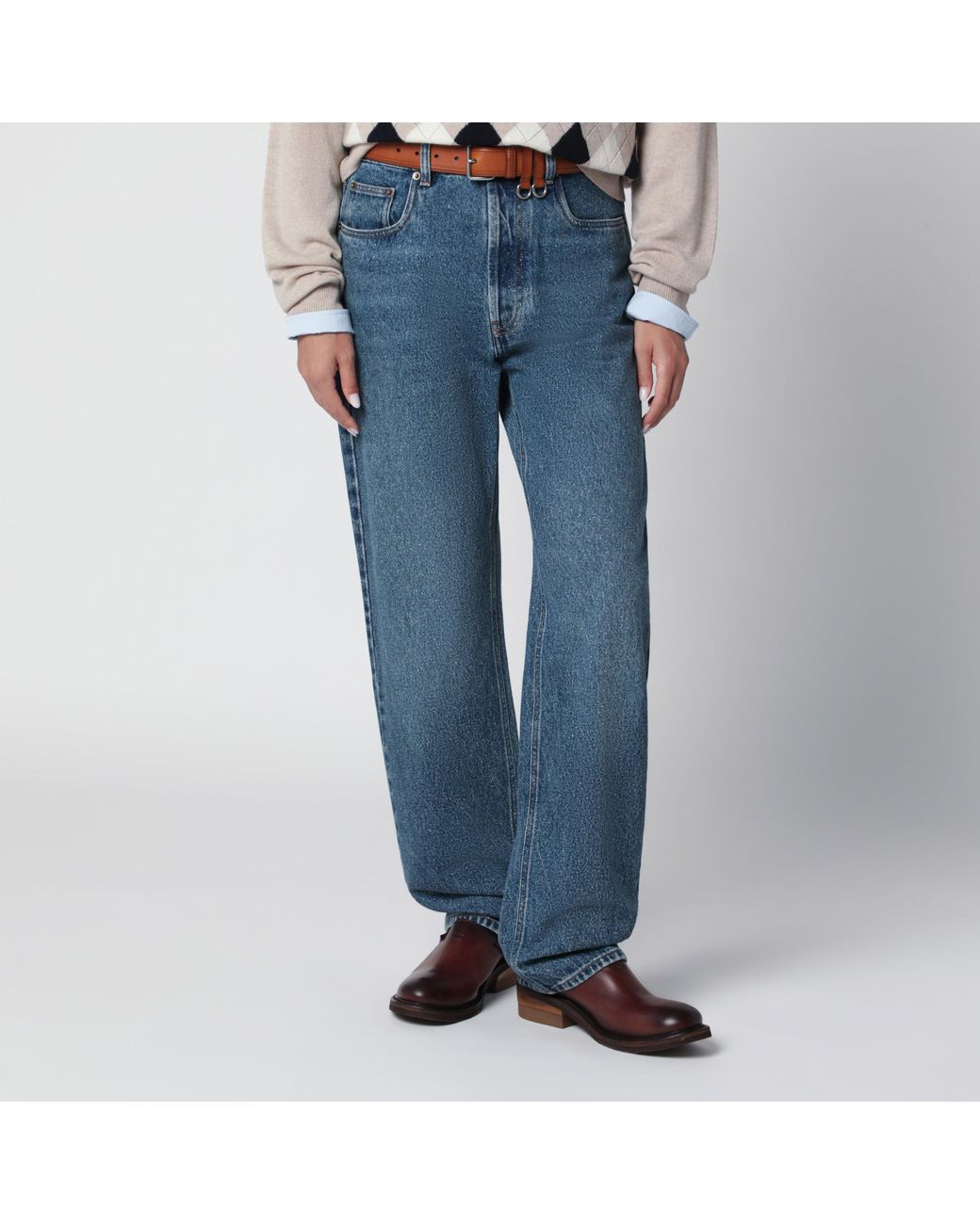 Miu Miu Blue Medium Jeans With Logo Embroidery