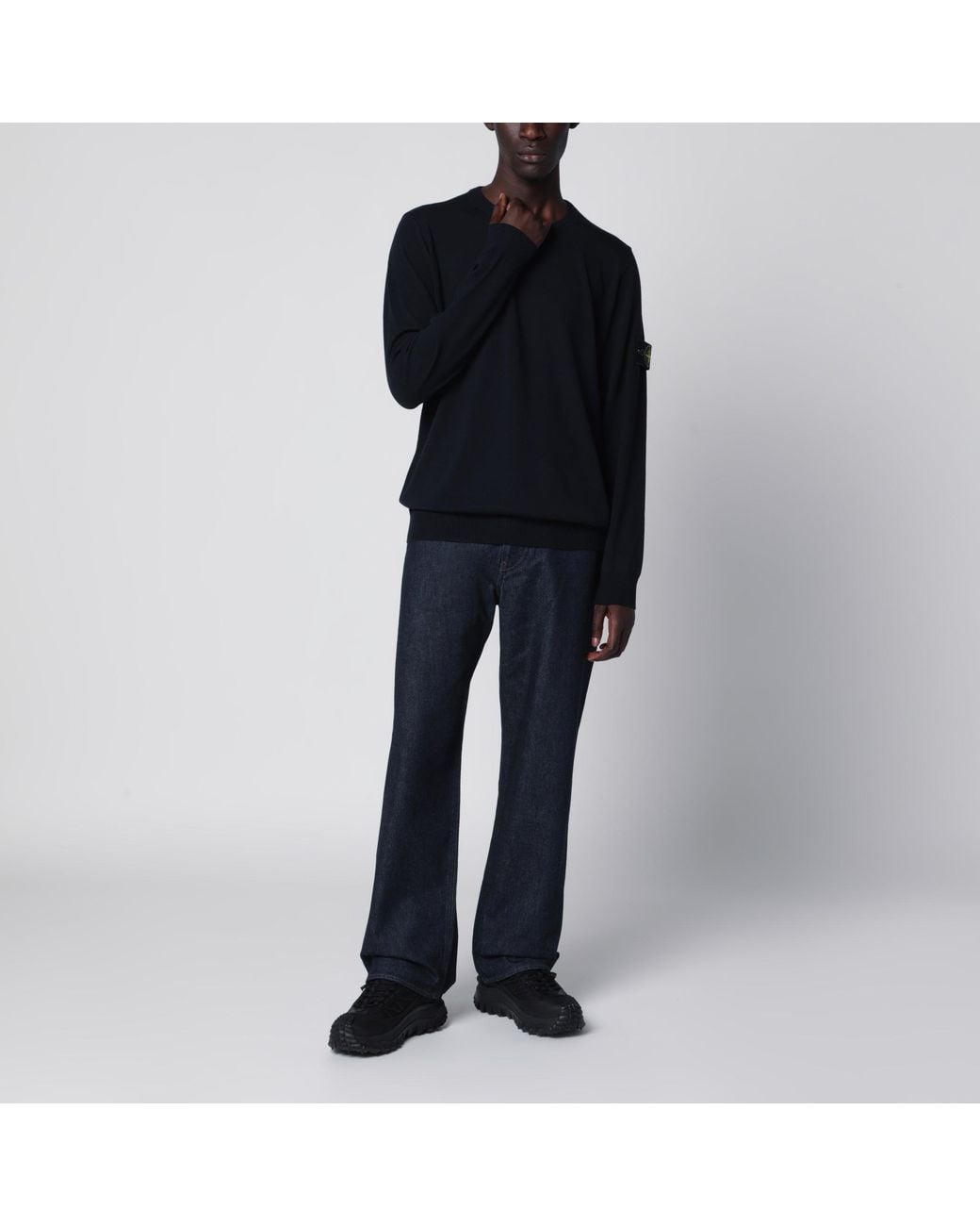 Stone Island Blue Wool Crew-Neck Sweater for men