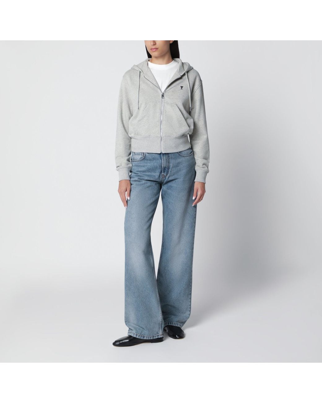 AMI Gray Light Ami De Coeur Zip-Up Sweatshirt