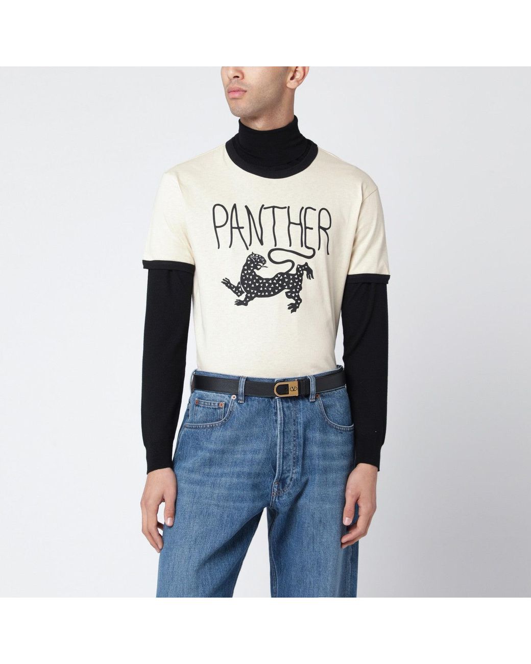 Valentino Blue Butter-Colored T-Shirt With Panther Print for men