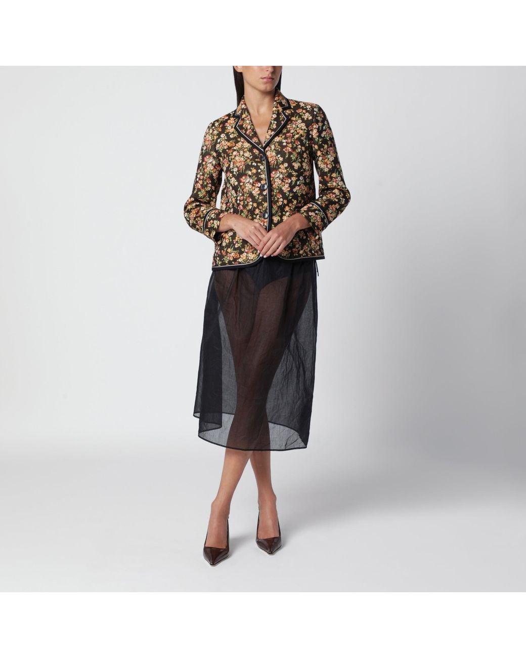 Dries Van Noten Black Floral Gobelin Blazer