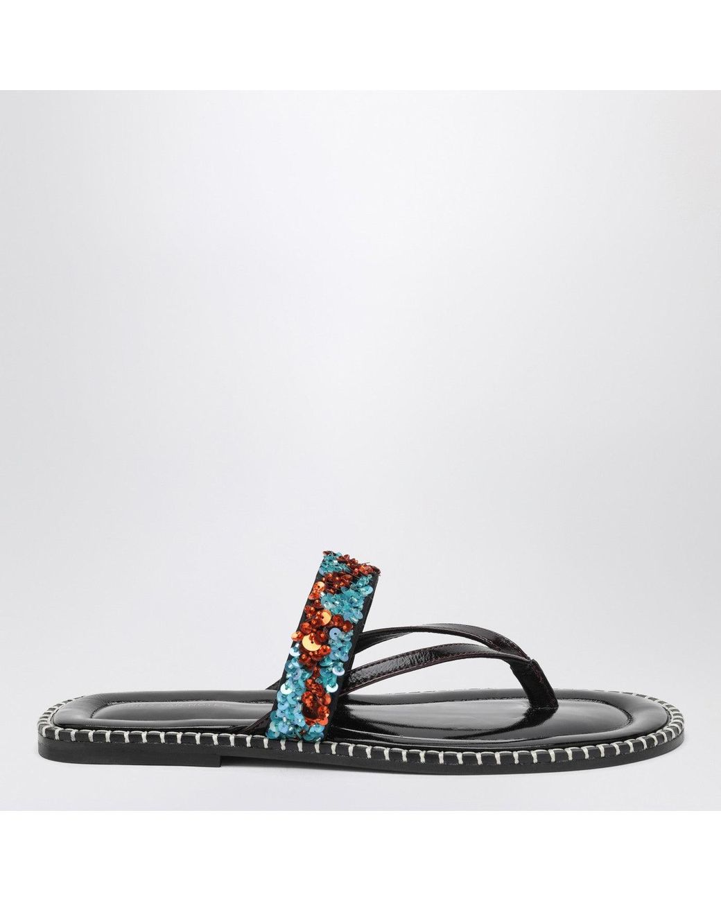Dries Van Noten Blue Thong Slip-On Sandals With Sequins