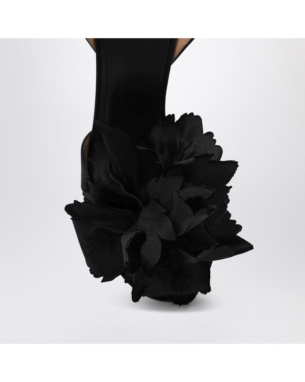 Ferragamo Black Satin Flower Sandals