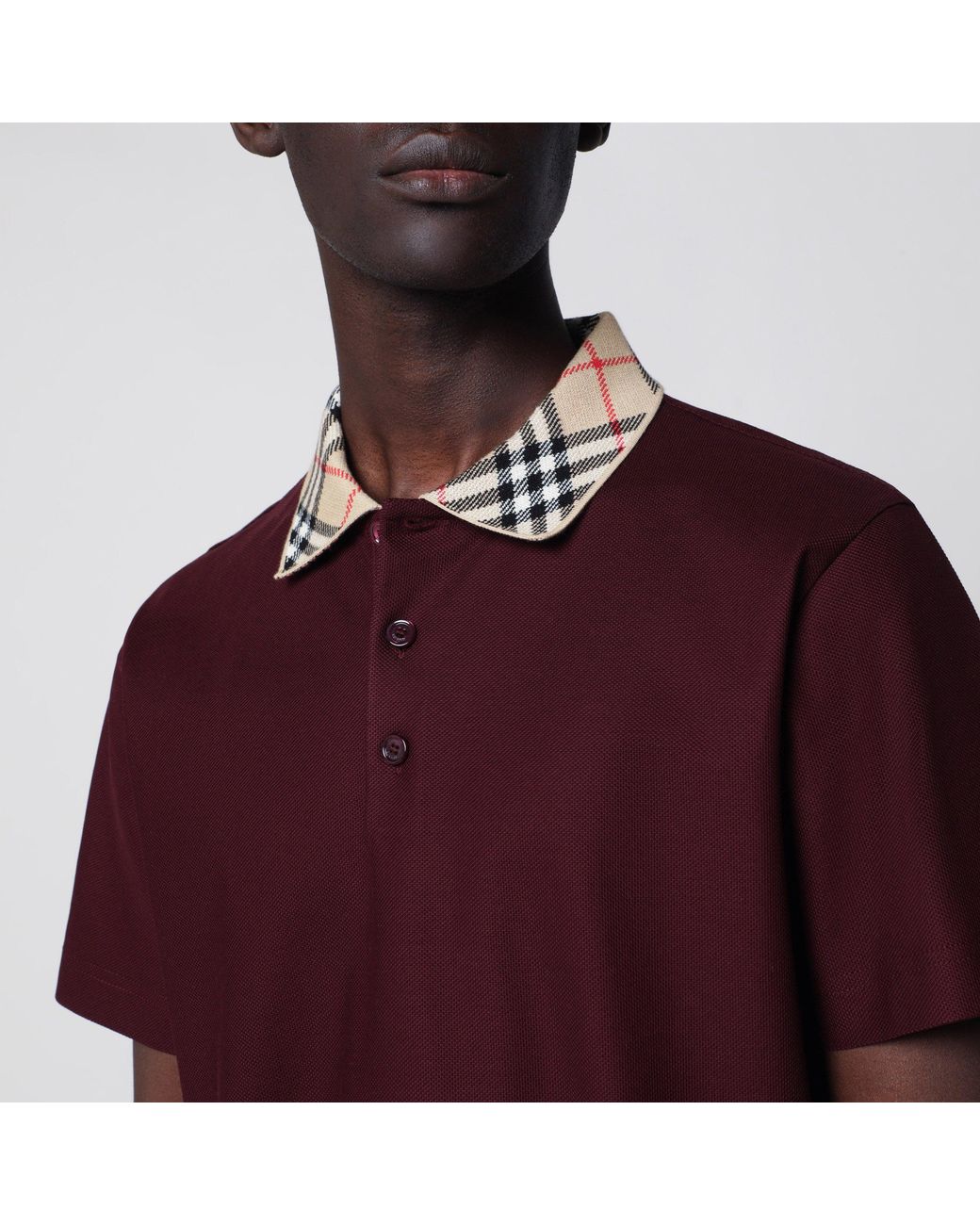 Burberry Red Cotton Polo Shirt With Check Collar for men