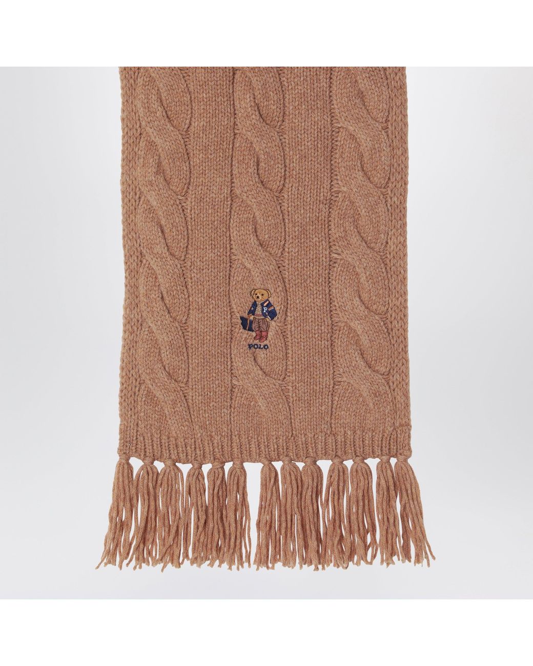 Polo Ralph Lauren Brown Polo Bear Camel Wool Scarf