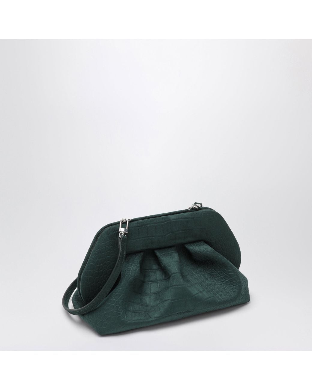 THEMOIRÈ Green Pine Mini Bios Pouch With Crocodile-Effect Faux Leather & Pleated Front