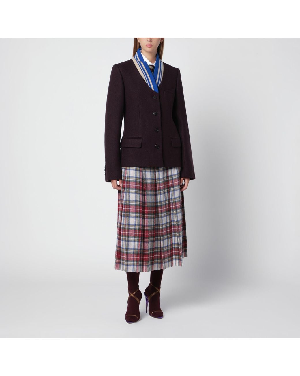 Dries Van Noten Blue Aubergine Jacket With Striped Shawl Collar