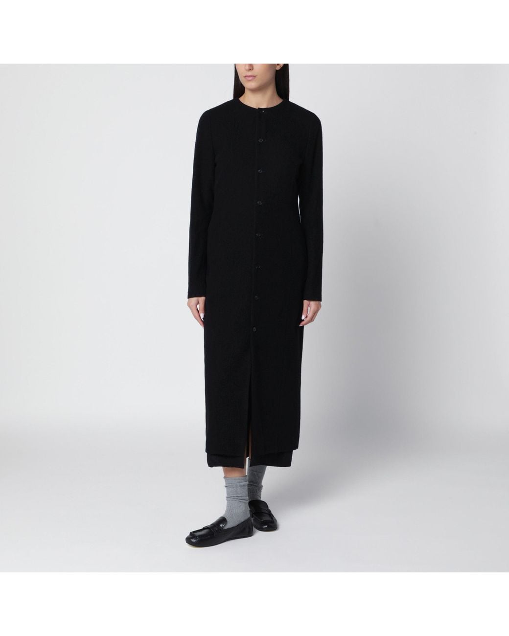 Auralee Black Long-Sleeved Midi Dress