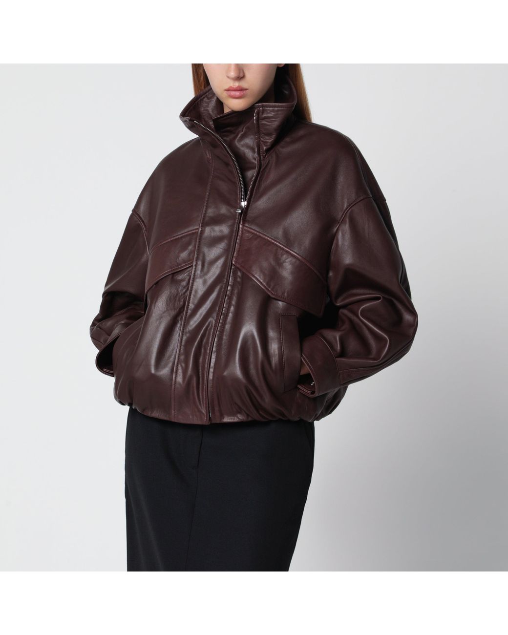 Nour Hammour Brown Roland Ebony Leather Bomber Jacket